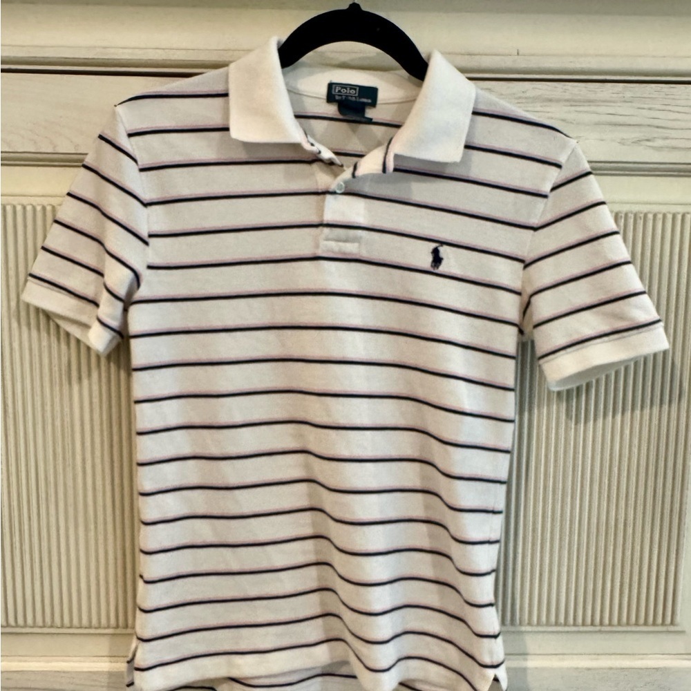POLO by Ralph Lauren White with Navy blue and Pink Stripes Boys Medium